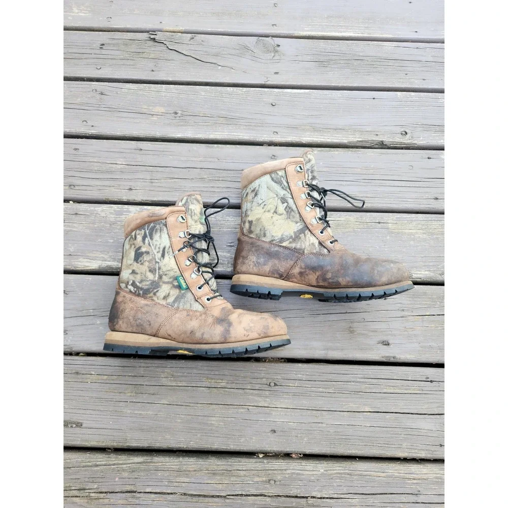 Vintage y2k Cabela's Hunting Boots Brown Camo Thinsulate Ultra Vibram Mens 9.5 D